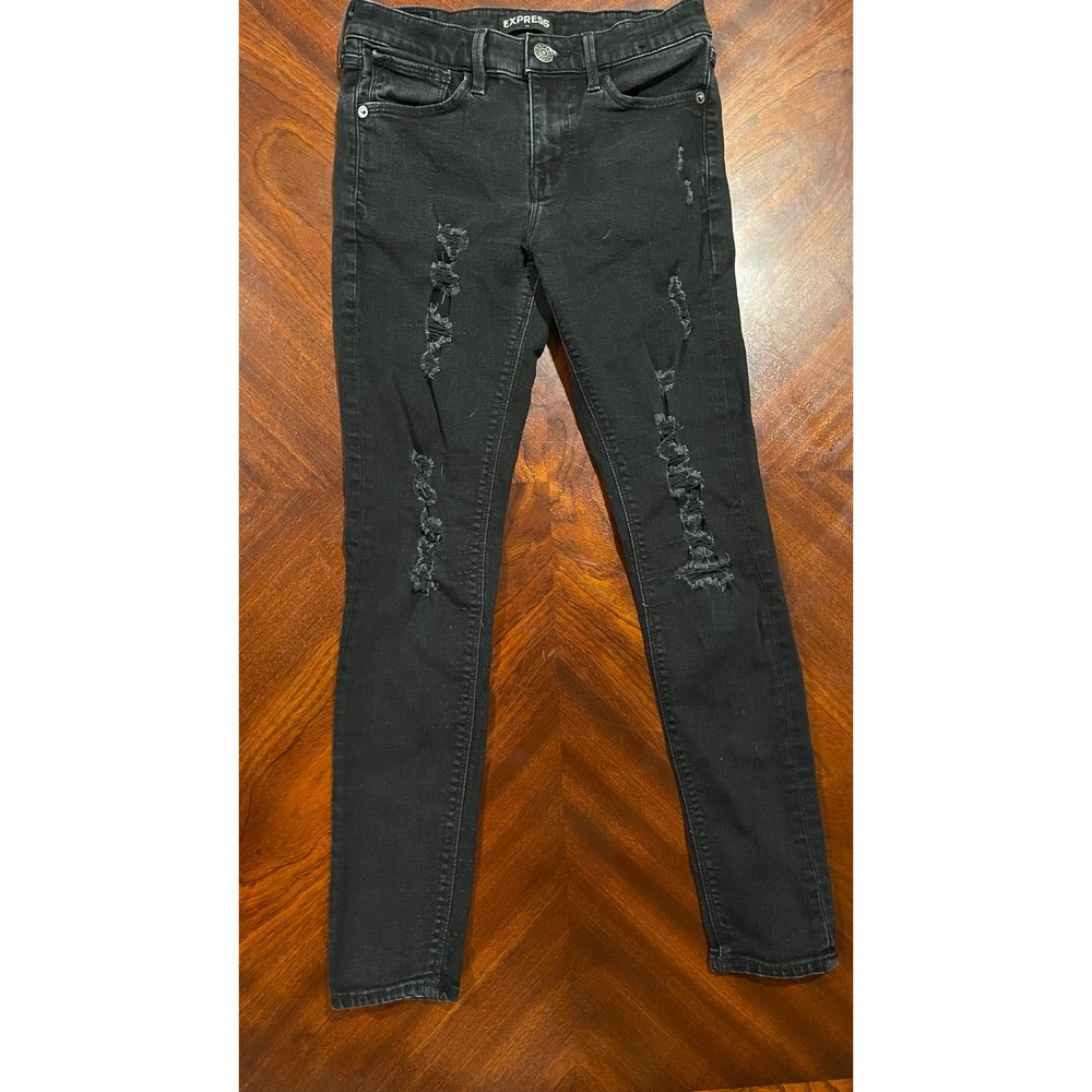 Express women's mid rise distressed faded black‎ legging jeans size 0s
